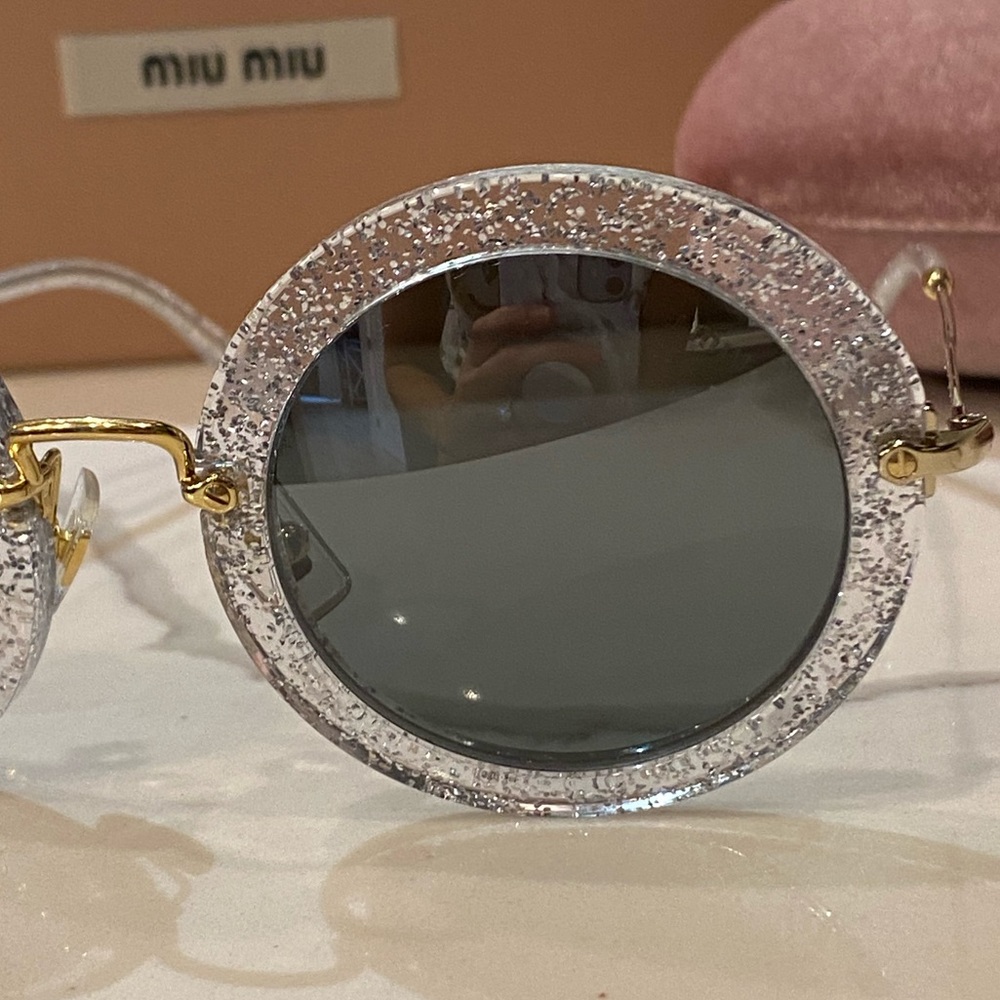 SOLD 🔺MIU MIU ROUND GLITTER MIRROR SUNGLASSES - Picture 8 of 13